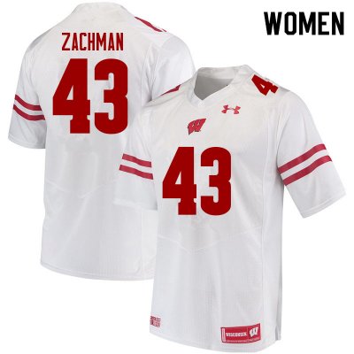 Women's Wisconsin Badgers NCAA #43 Preston Zachman White Authentic Under Armour Stitched College Football Jersey NQ31Z71JL
